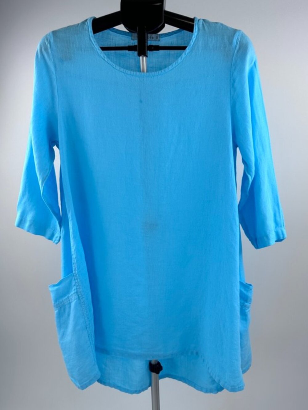 Cut Loose Blue Linen Tunic Top Womens M 3/4 Sleeve Pockets USA